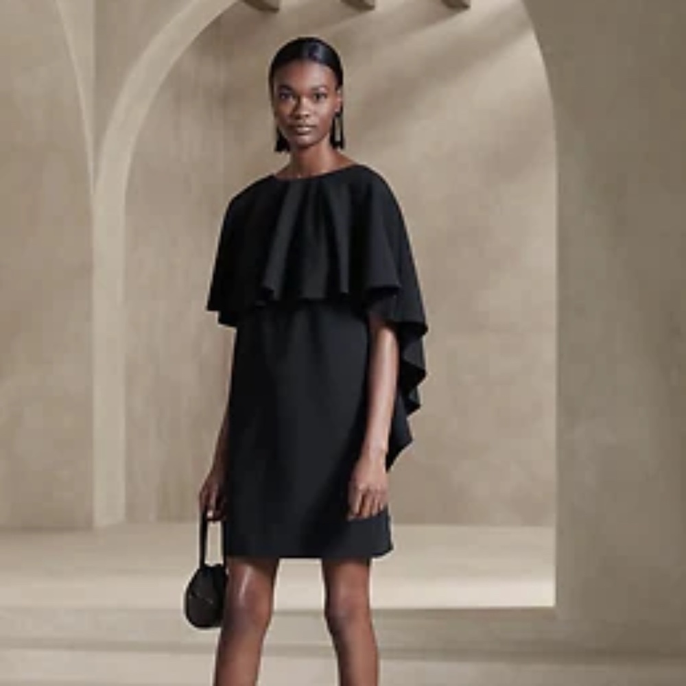 NWT Banana Republic -  Forte Mini Ruffle Dress - XS in Black